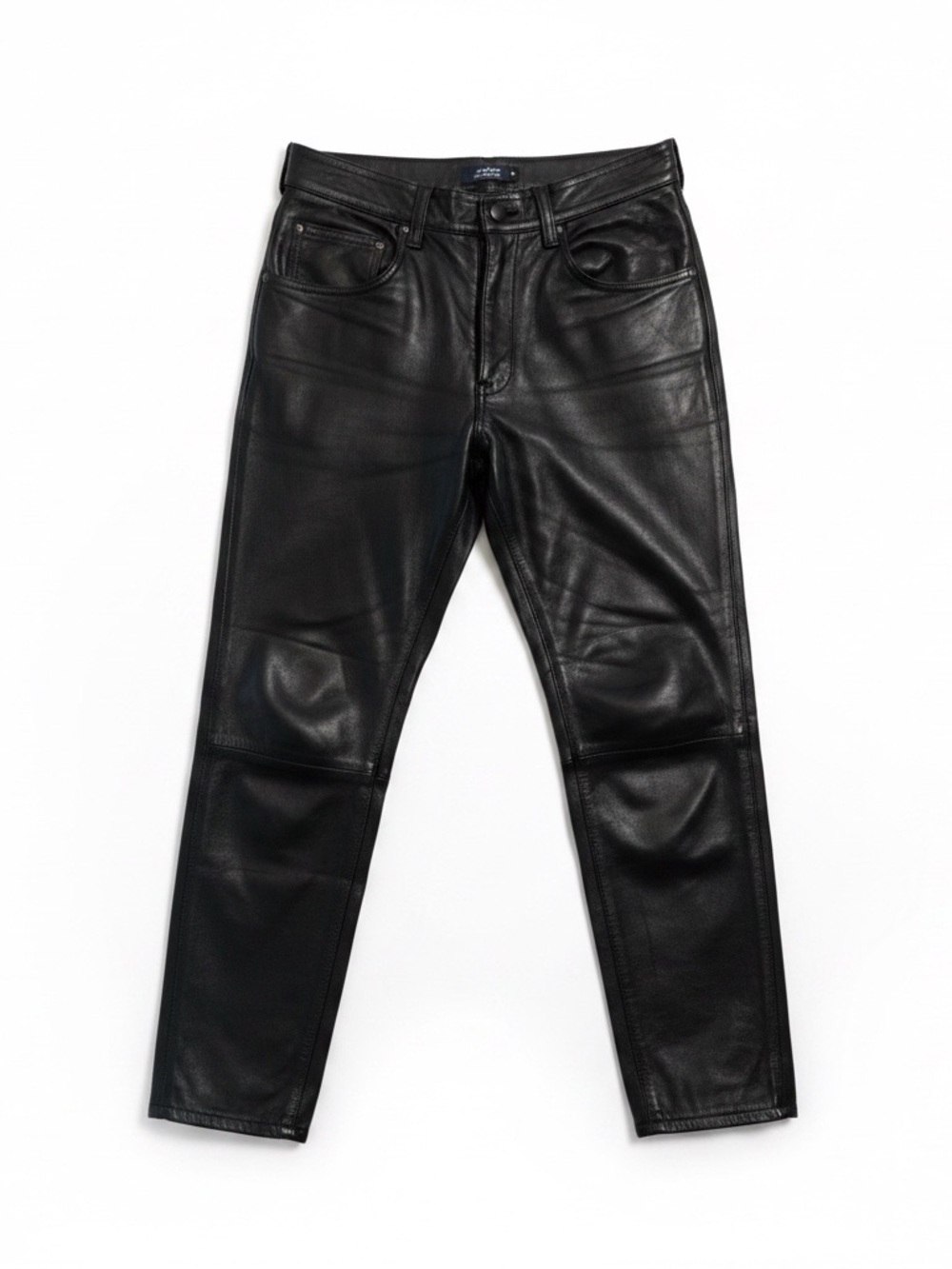 Men's Heavy Black Leather Motorcycle Pants - Classic Slim Fit